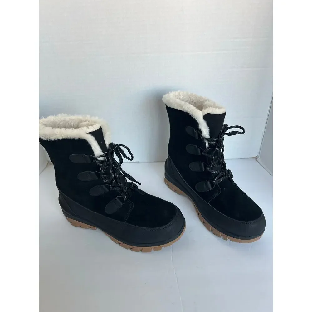 Universal Thread Black Leather Faux Fur Waterproof‎ Ankle Winter Snow Boots 7W